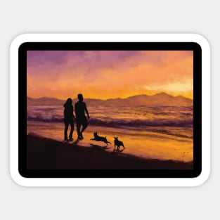 Couple walking at sunset Sticker